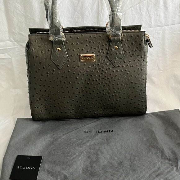 Authentic ST JOHN Pebble Ostrich Leather Satchel - Picture 4 of 13